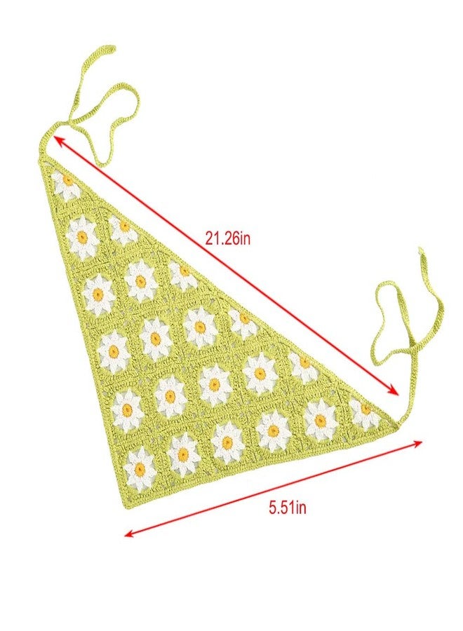 VIOKKO Floral Crochet Hair Bandanas Headscarf - 3PCS Knitted Hair Scarves Crochet Hair Kerchief Daisy Headband Headwrap - Image 3